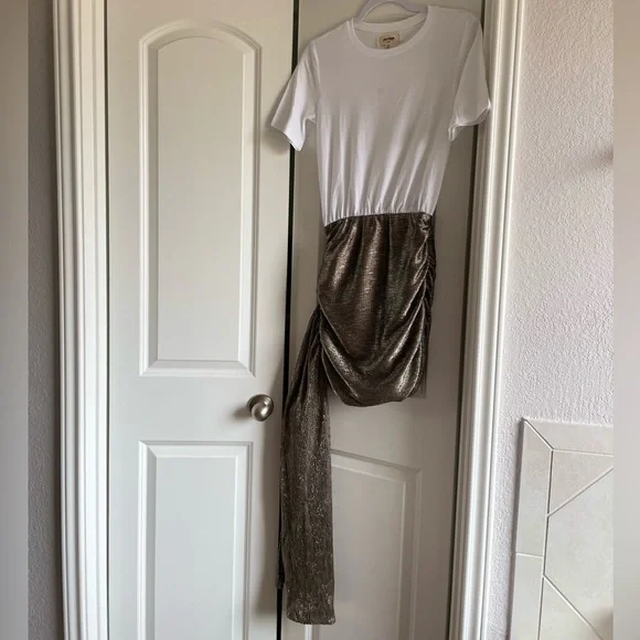 Porridge Crew-Neck Metallic Twofer Mini Dress - Picture 8 of 11